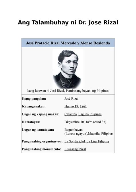 ninong ni rizal|Talambuhay ni Dr. Jose Rizal .